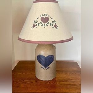 Vintage 2 Gallon Salt Glazed Ceramic Stoneware Lamp Country American Heart